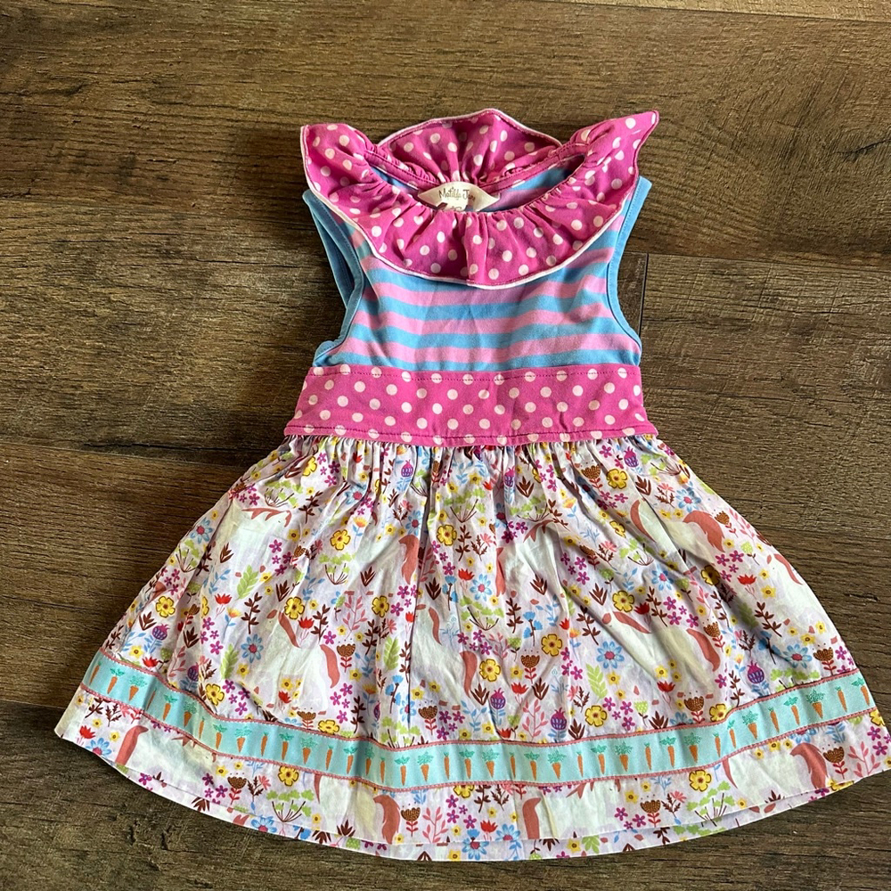 Girls Matilda Jane Casual Dress 2T Pink Blue Floral Bunny Easter - Picture 2 of 9